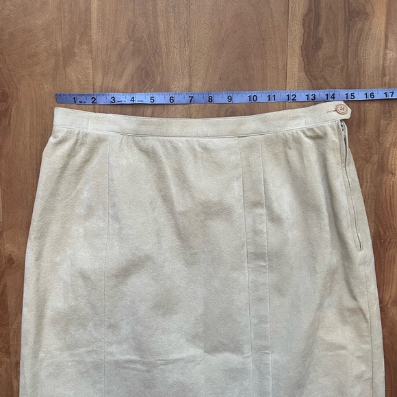 Vintage Union Label Beige Ultra Suede High Waisted Midi Skirt - Picture 6 of 13
